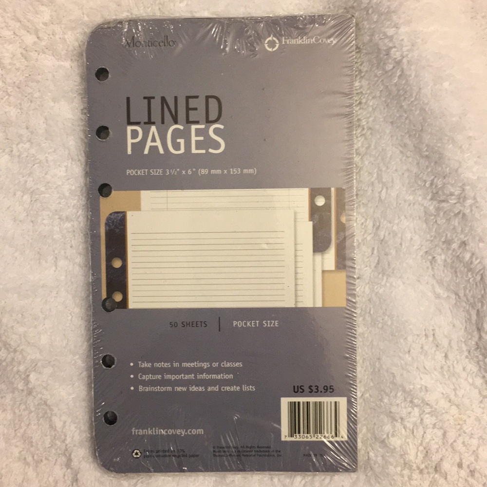 Franklin Covey Organizer Pocket Size Lined Pages